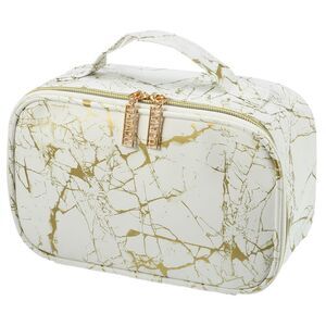 Marble Makeup Toiletry Organizer Bag White Gold Tone 8"x5"x4"